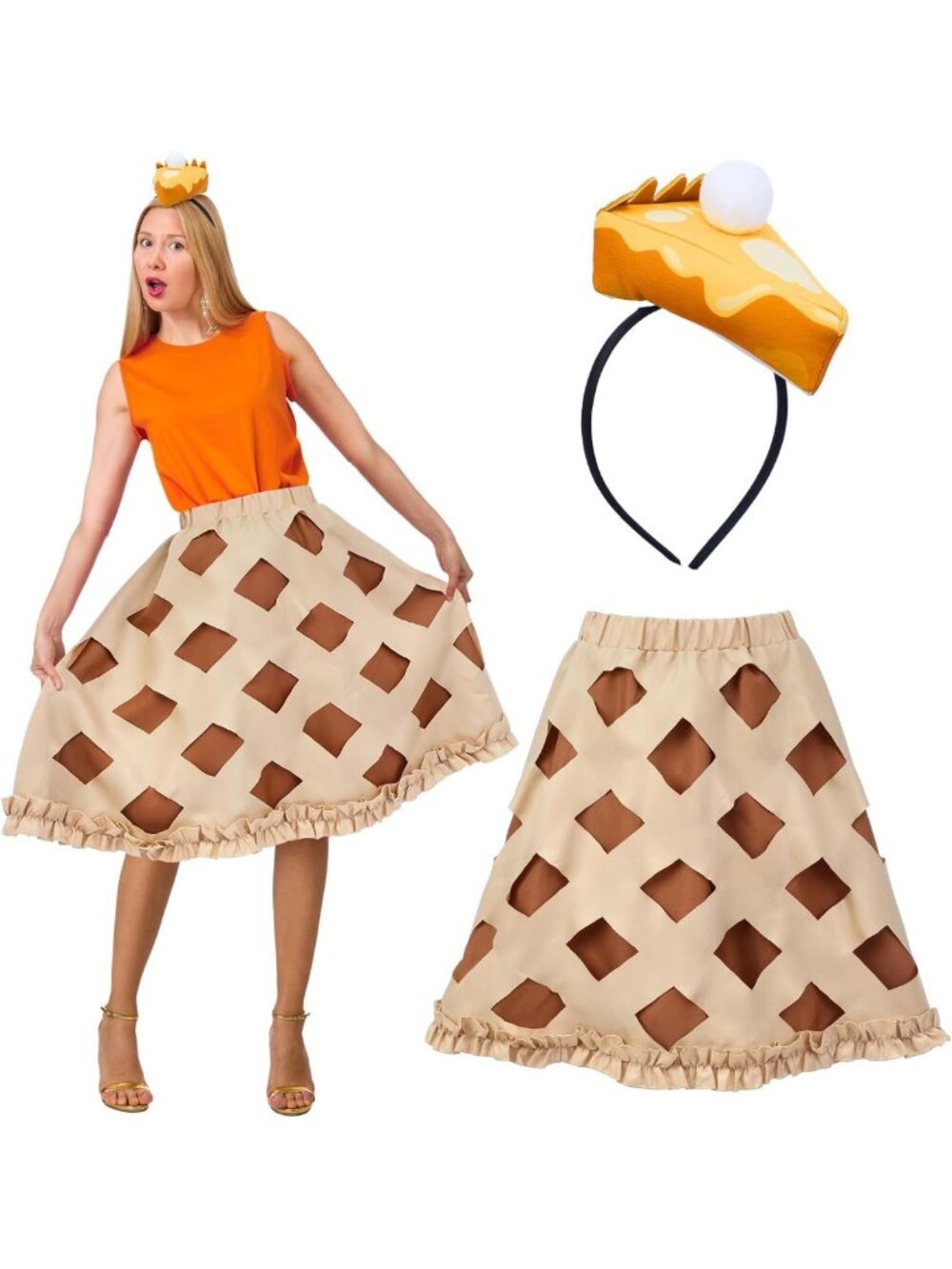 Pumpkin Pie Tutu Skirt & Funny Food Hat Headband for Women's Cosplay Party